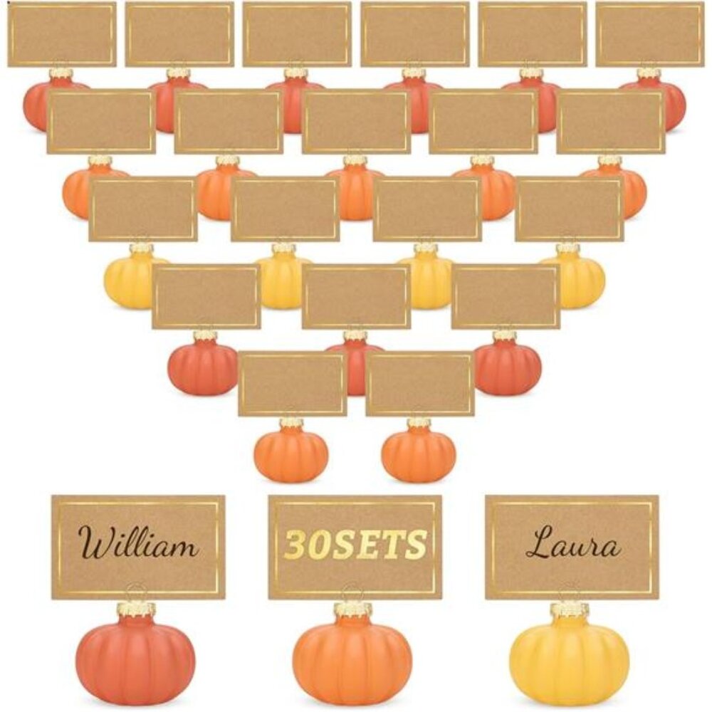 New 30-Pack Gradient Orange Glass Pumpkin Place Card Holders,‎ Includes Fall